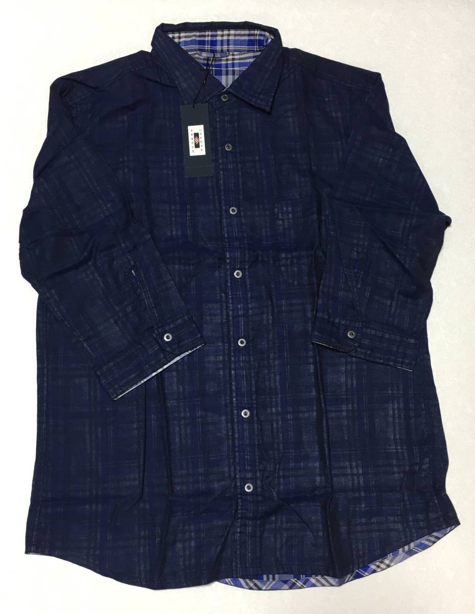 JOSEPH ABBOUD 7 минут рукав двусторонний 2 -слойный ткань рубашка L темно-синий Onward обычная цена 18.700 иен 