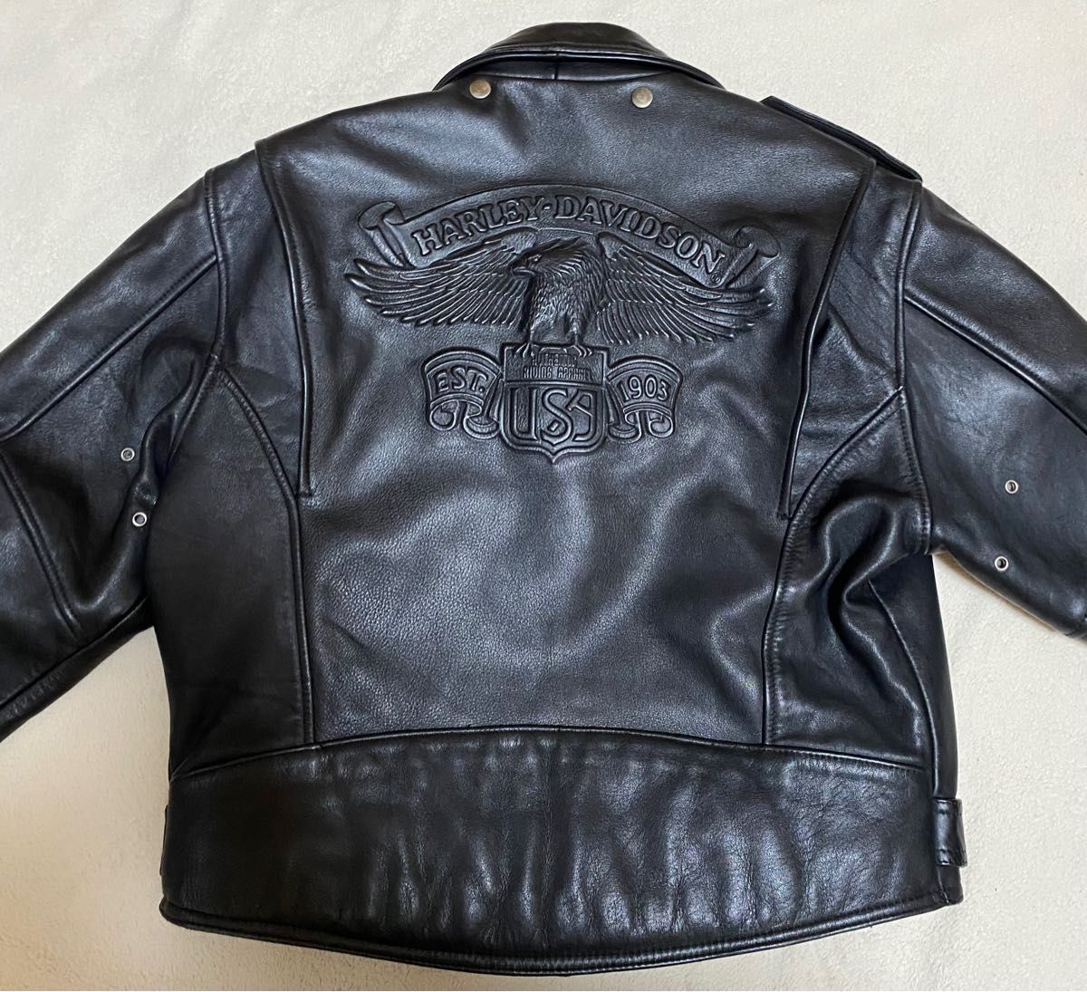 美品　本革　ロゴ型押し　立体ロゴ　ハーレーダビッドソン　レザージャケット　黒 HARLEY-DAVIDSON ライダースジャケット