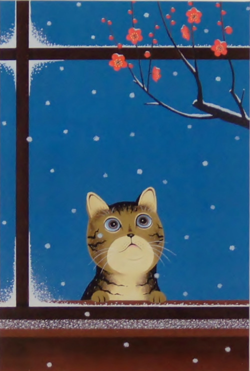 可愛い猫の画家　滝かつとし　猫の額付ミニアート「春さん、来たのに…」キジトラ猫　生産終了品、在庫限りです。_画像1