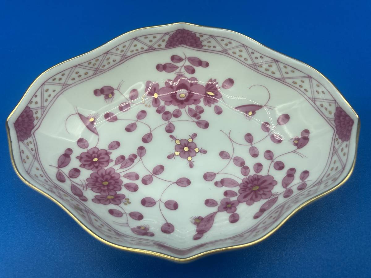 【未使用 保管品 箱なし】Meissen マイセン(ドイツ)　★インドの華(ピンク) プレート ★サイズ 105mm×78mm×高さ23mm_画像1