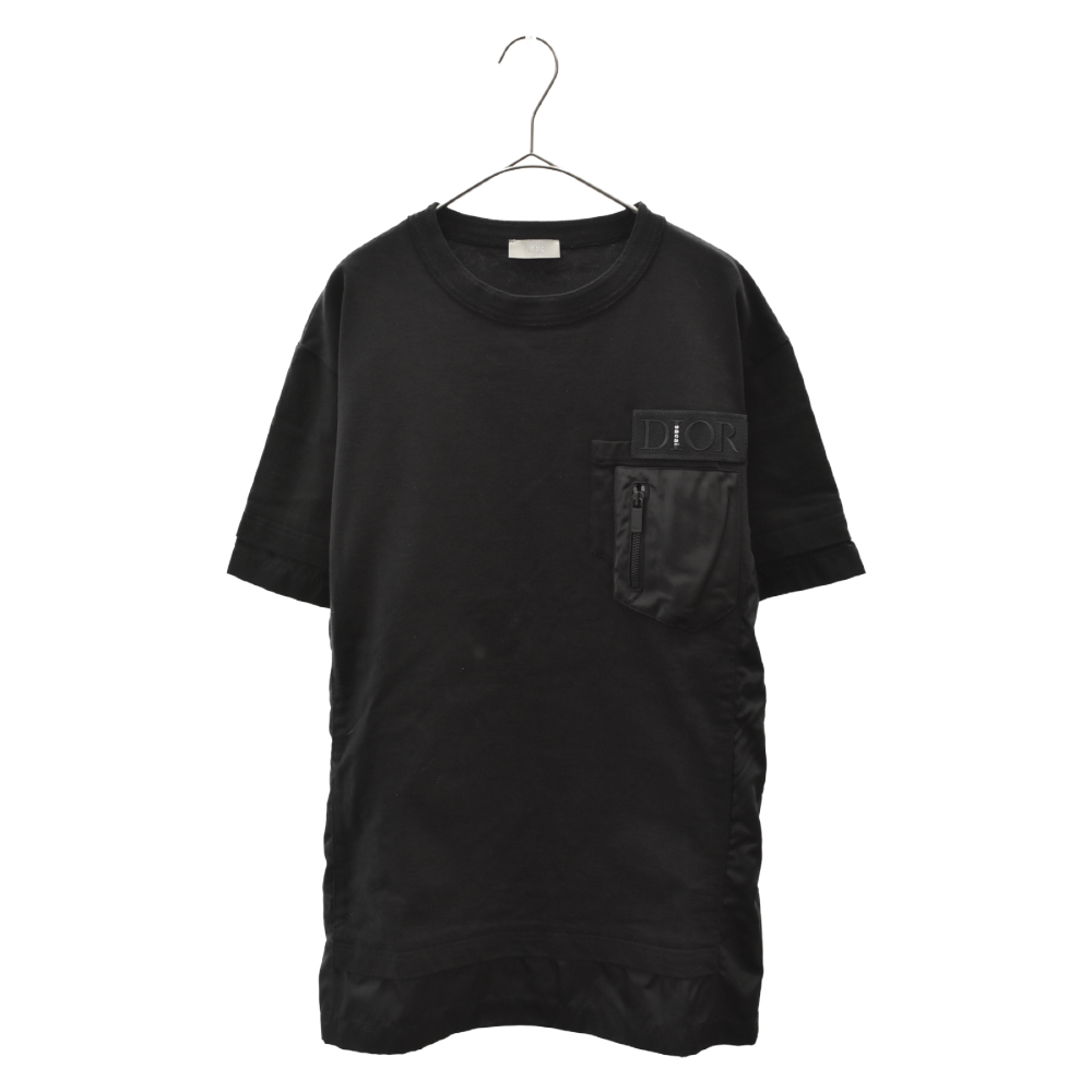 ディオール 21AW ×サカイ オーバーサイズドッキング半袖Tシャツ ナイロンコンビ再構築カットソー ブラック