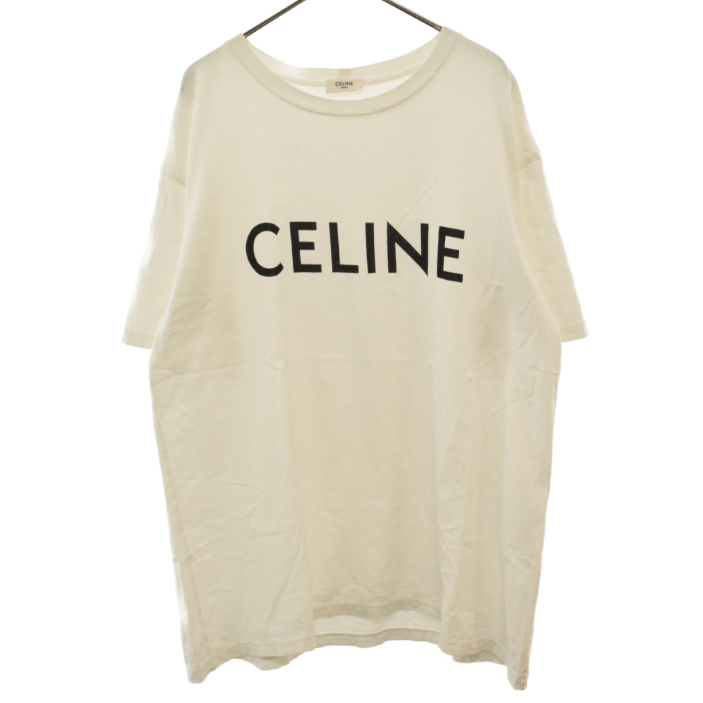 CELINE (セリーヌ) 22AW ルーズ ロゴプリントデザイン 半袖Tシャツ カットソー ホワイト/ブラック 2X681671