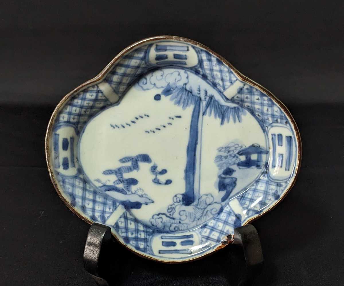 3382 古伊万里 初期伊万里 庭園 山水文 染付 型皿 飾皿 江戸時代 前期