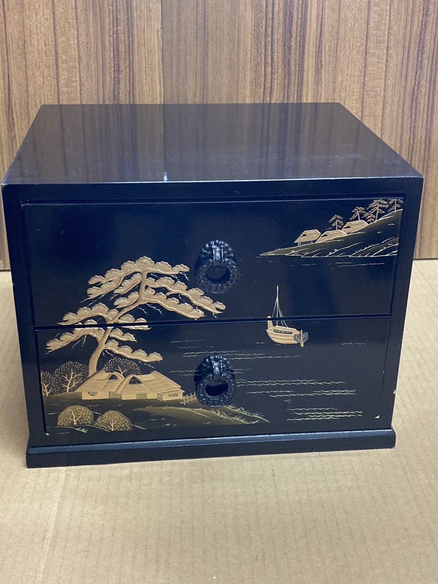 漆塗り 蒔絵 小引き出し 二段 漆芸 漆器 和家具 卓上収納(日本)|売買