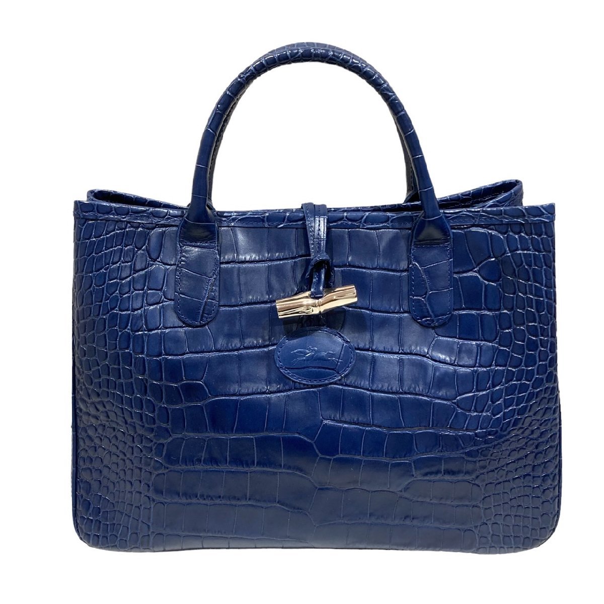 Longchamp ロンシャン ロゾ 型押し トートバッグ・ハンドバッグ レザー ブルー系 保存袋付き