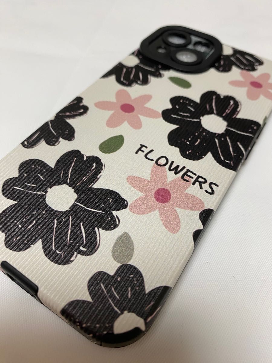 iPhone12☆新品☆花柄 黒×ピンク スマホケース 携帯電話ケース ソフト