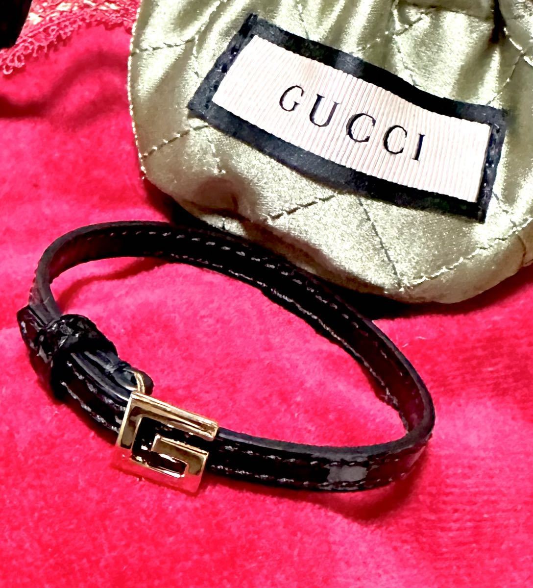 保障できる】 【美品】GUCCI ブレスレット ゴールド ブラック エナメル