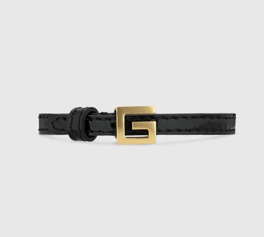 【最終価格】美品　GUCCI グッチ　スクエアG レザー ブレスレット　ゴールド　ブラック　エナメル　保存巾着袋付き_画像3