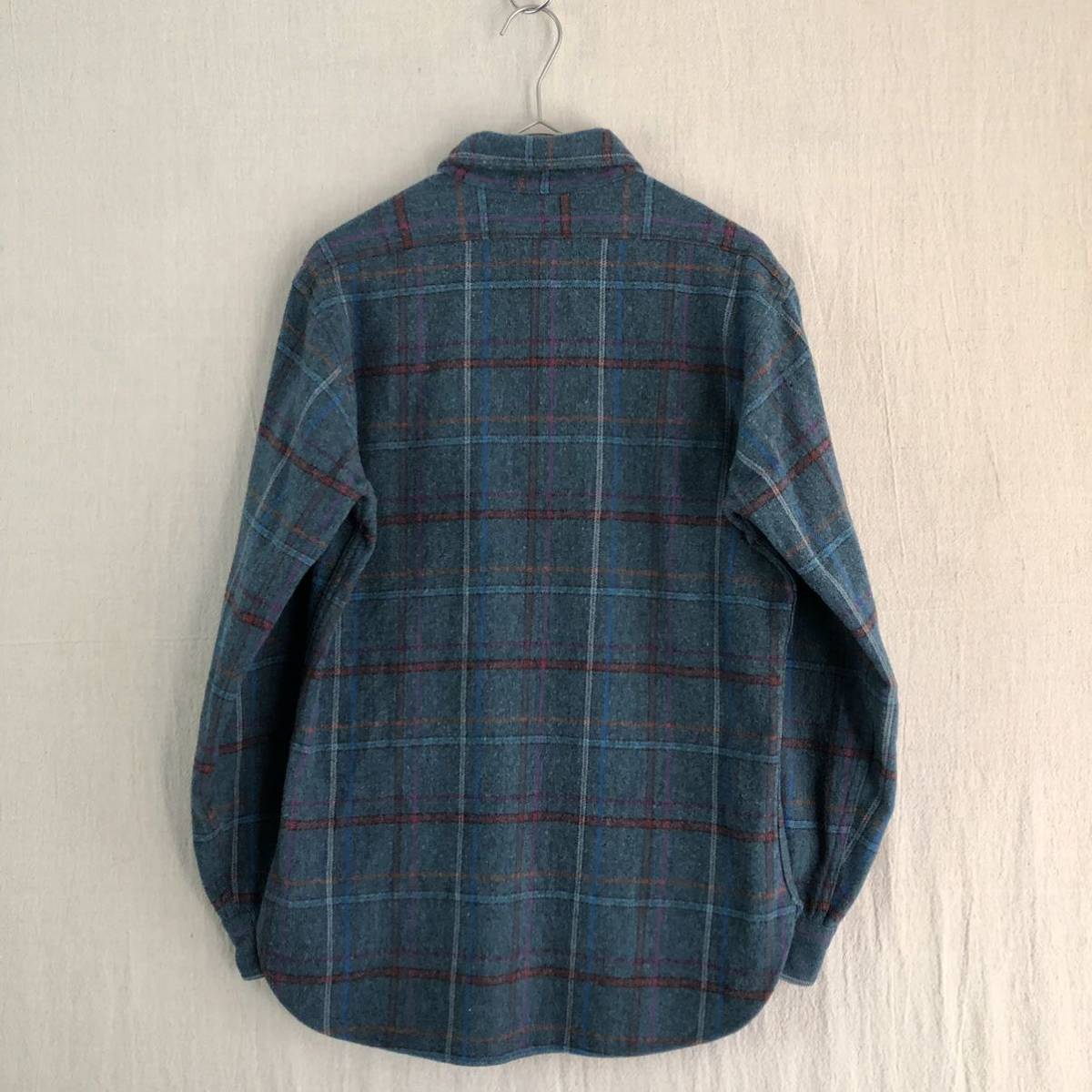 USA製 70s PENDLETON ウール シャツ / M ウール チェック フランネル グリーン パープル ビンテージ T3-01097-8332 sale_画像2