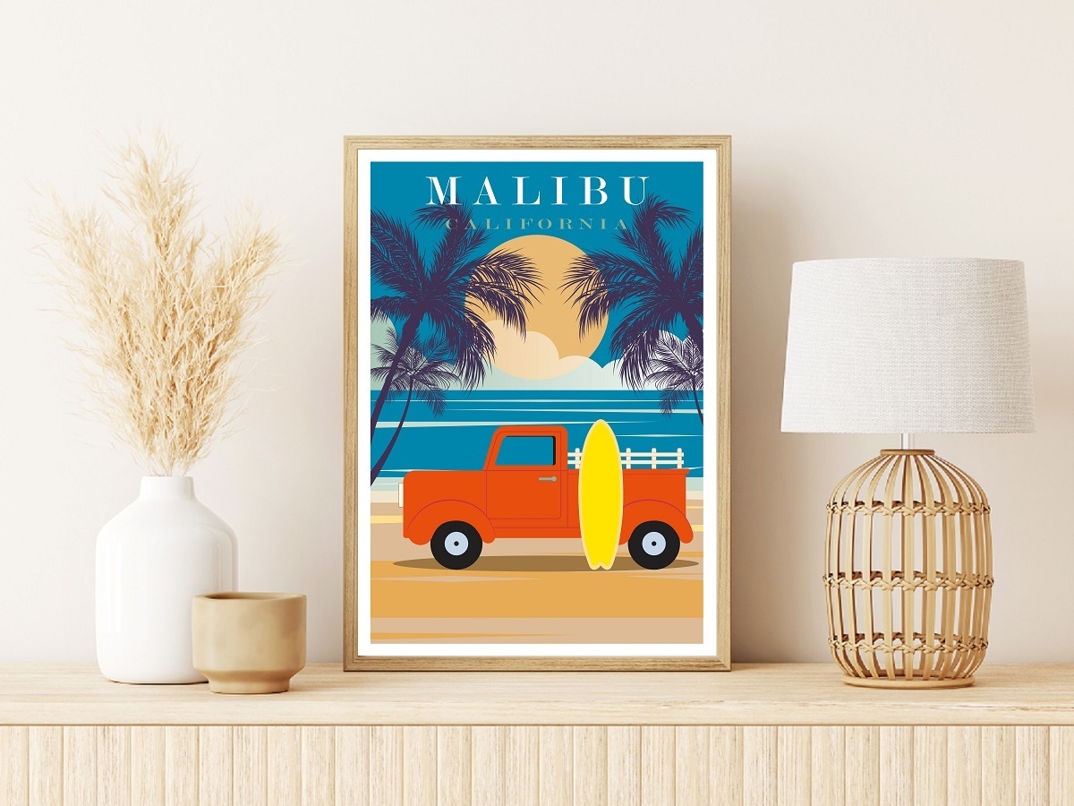 インテリアポスター アメリカン カリフォルニア イメージアート マリブビーチ MALIBU California A3サイズ as3_画像2