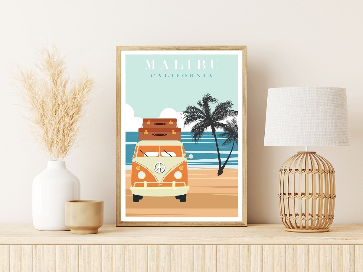 インテリアポスター アメリカン カリフォルニア イメージアート マリブビーチ MALIBU California A3サイズ as2_画像2