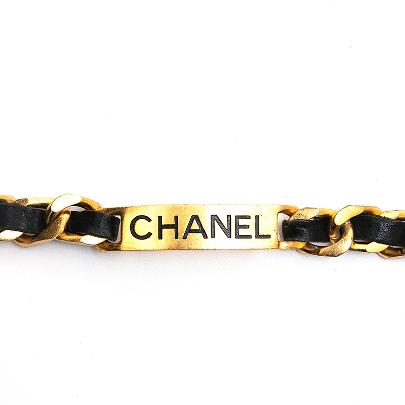 男女兼用 シャネル CHANEL ブレスレット ロゴプレート チェーンレザー