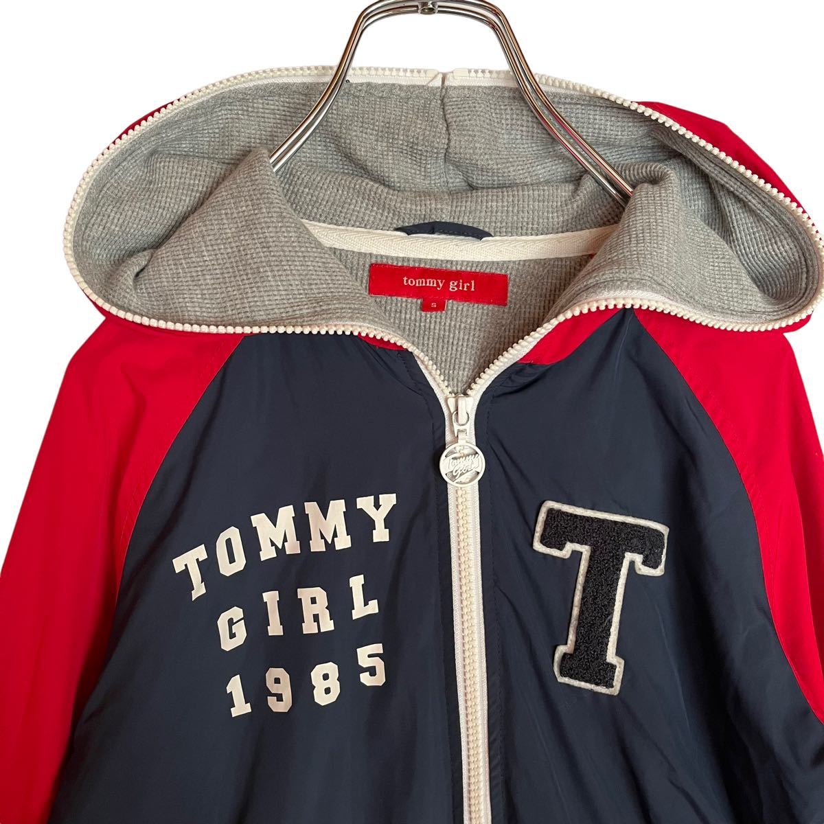 tommy girl トミーガール　フルジップジャケット　フーディ　ワッペン　赤紺　レディース　Sサイズ　【AY0936】_画像3