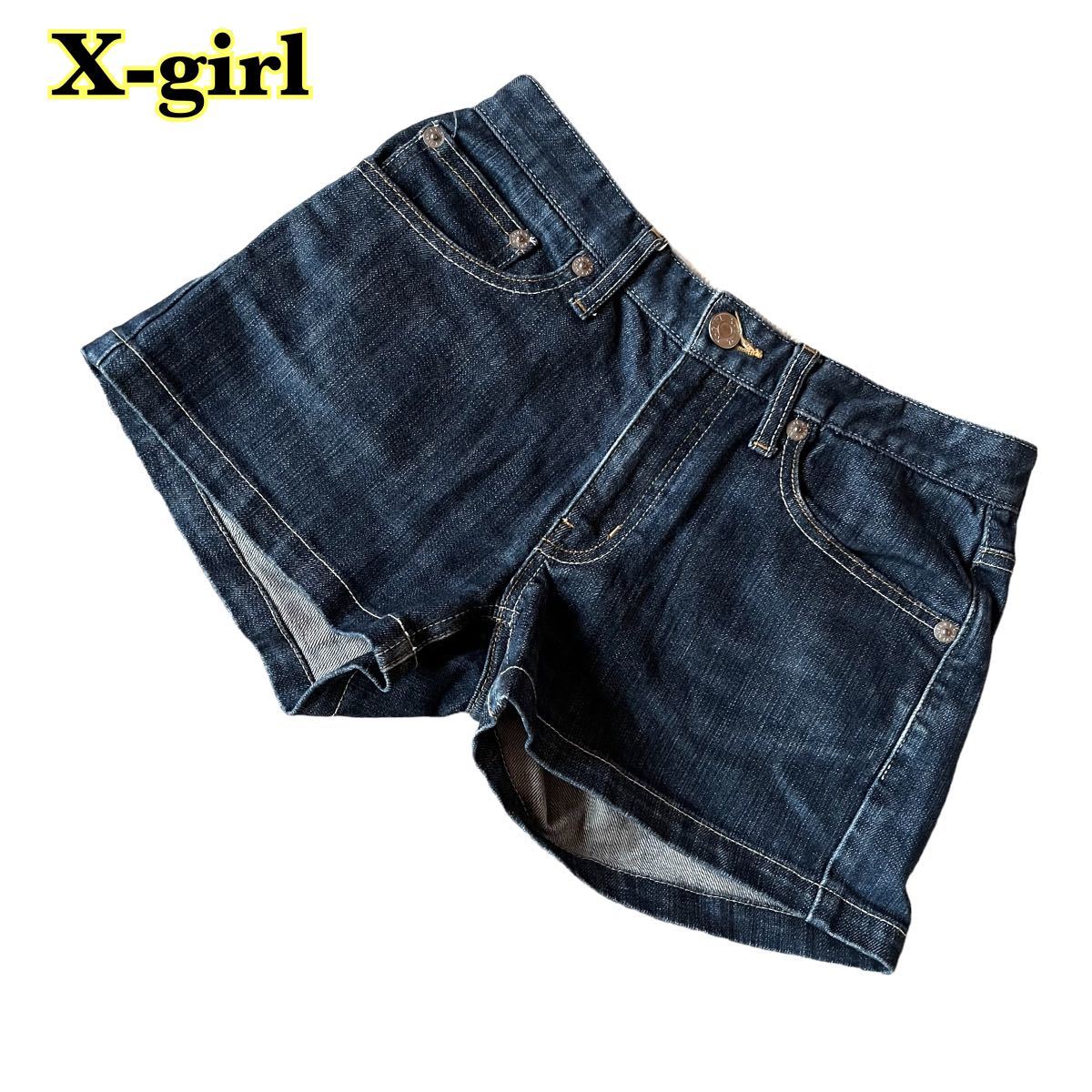 X-girl エックスガール　デニム　ショートパンツ ブルー　レディース　0サイズ　【AY0996】_画像1
