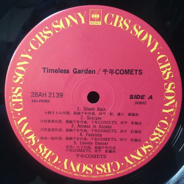 【★レア美盤 / LP★】Timeless Garden「千年COMETS」美盤◎アナログ レコード☆LP_画像3