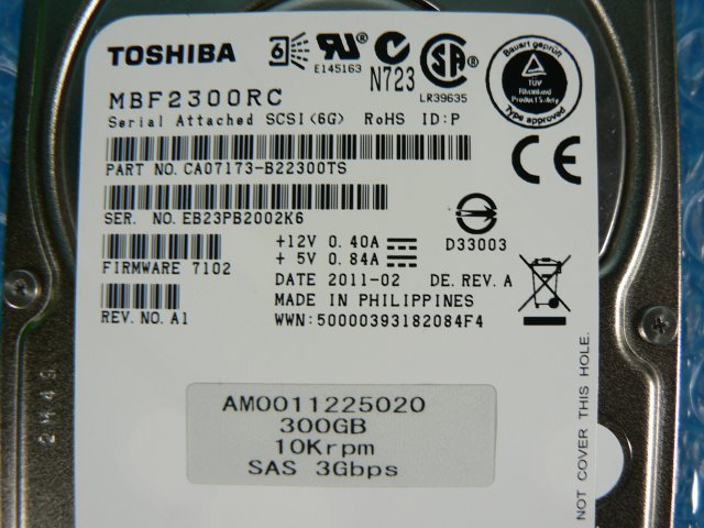 1CEK // TOSHIBA MBF2300RC 300GB 2.5インチ SAS 10K(10000)rpm AM0011225020 // TOSHIBA MAGNIA CT400 取外_画像2