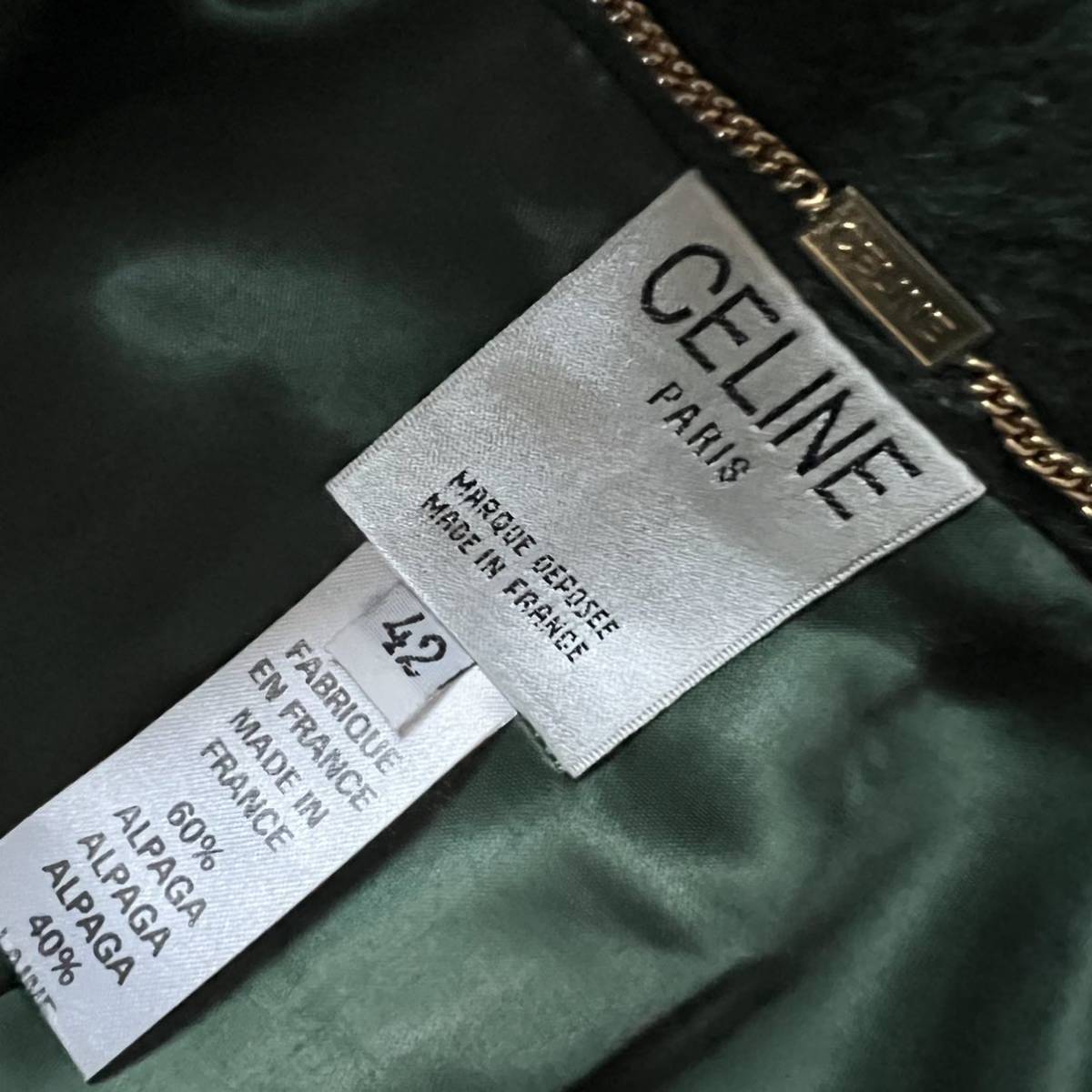 【送料無料】celine セリーヌ　オーバーコート　ロングコート グリーン　緑　42 XL レディース　グリーン　冬物　アルパカ　ウール