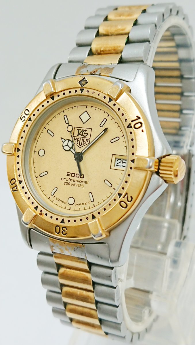 稼働品!!電池交換済み!!TAG HEUER/タグホイヤー プロフェッショナル 2000シリーズ 金色 レディース ウォッチ デイト 腕時計の画像5