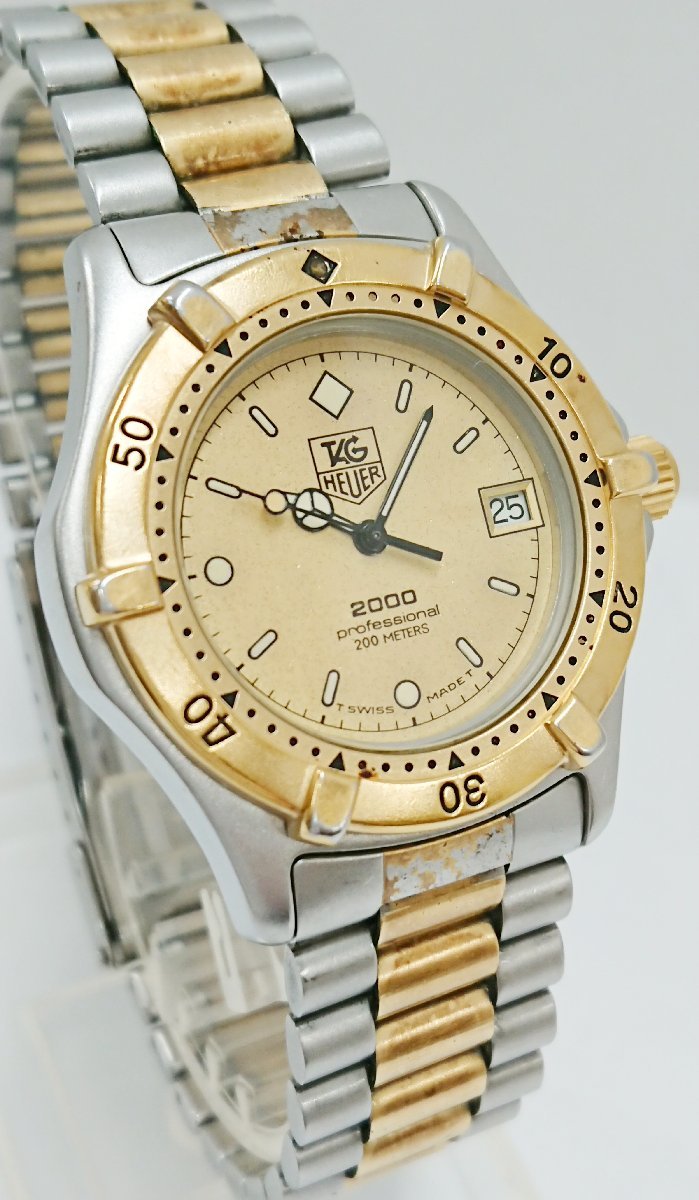 稼働品!!電池交換済み!!TAG HEUER/タグホイヤー プロフェッショナル 2000シリーズ 金色 レディース ウォッチ デイト 腕時計の画像3