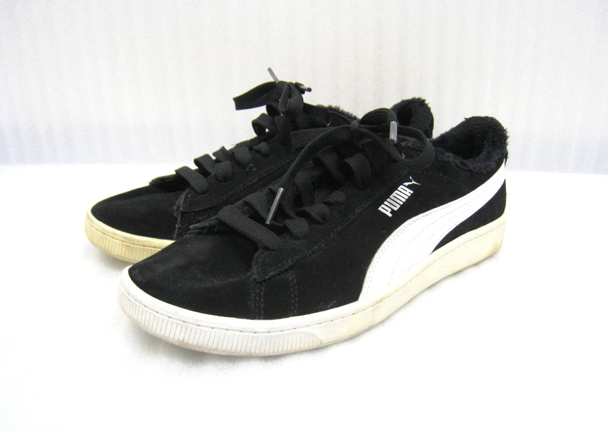 PUMA■プーマ Vikky V2 Fur 36991 フェイクファー スエード スニーカー SOFT FORM レディース サイズ24.5cm ブラック_画像1