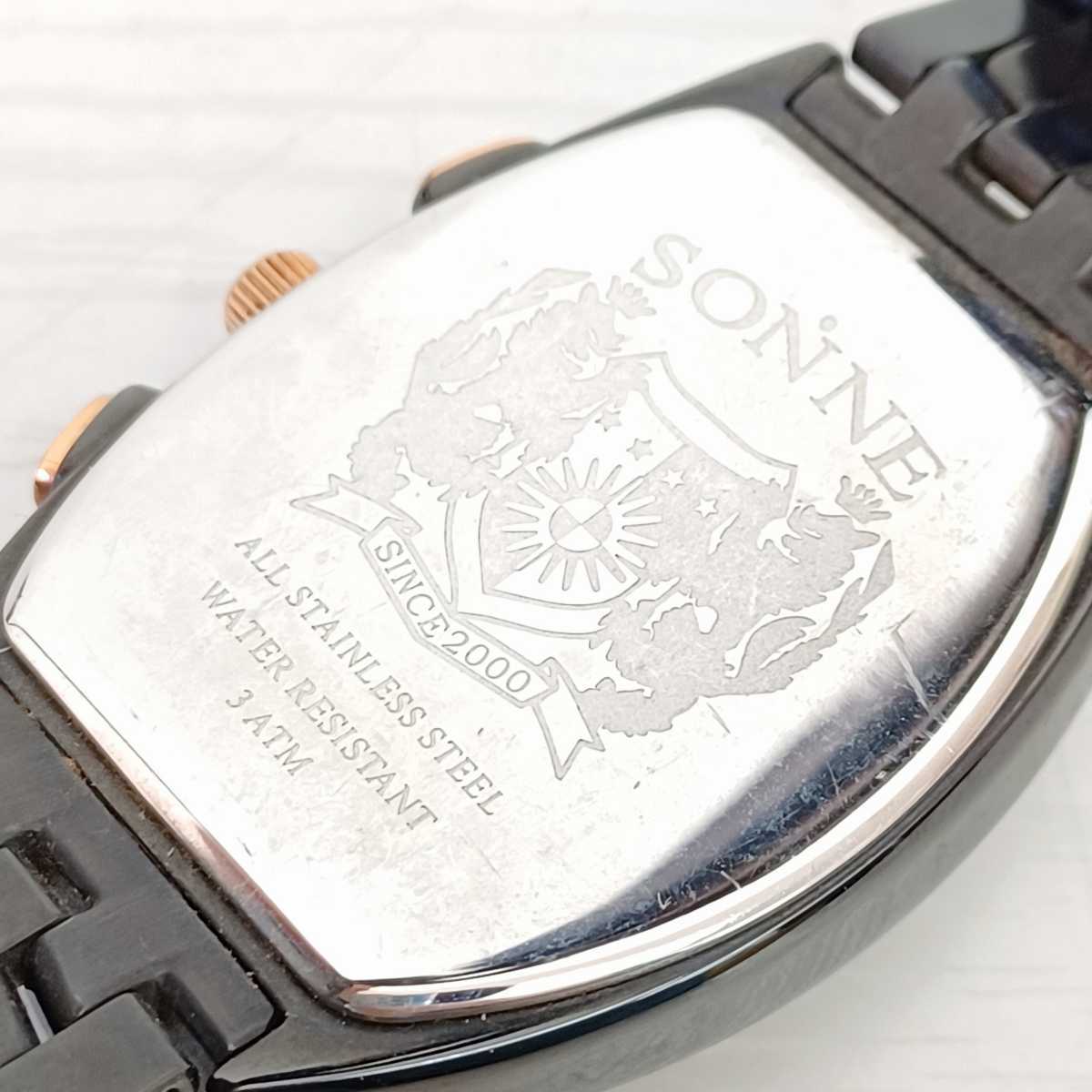 SONNE ゾンネ メンズ腕時計 腕時計 時計 黒文字盤 トノー型 クロノグラフ デイト表示 クォーツ クオーツ 箱付き 3針 WK_画像7