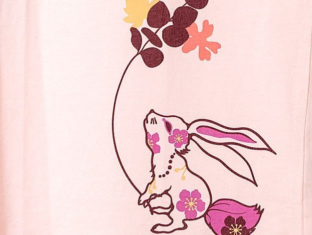 黒菟華 花傘半袖Tシャツ◆LIN ピンクLサイズ AL-759032 和柄 和風 兎 うさぎ ウサギ 刺繍_画像4