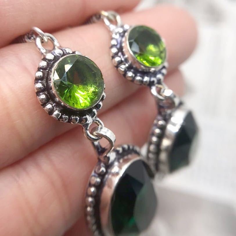  emerald . peridot. antique style earrings * lady's silver 925 stamp color stone accessory ethnic India new goods gem Y-RSHOP