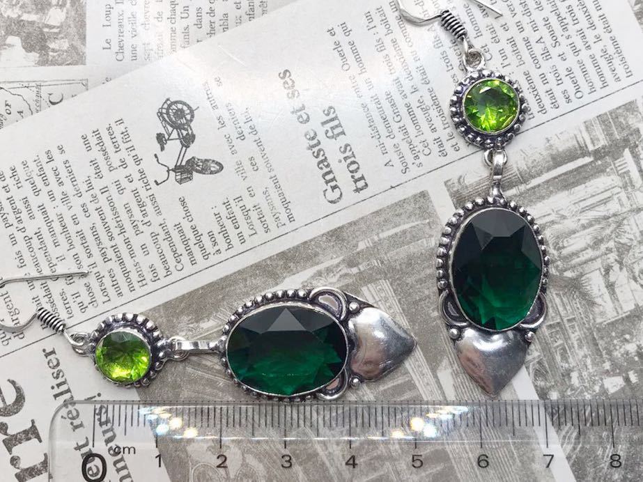  emerald . peridot. antique style earrings * lady's silver 925 stamp color stone accessory ethnic India new goods gem Y-RSHOP