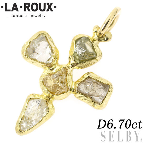 LA-ROUX/ラ・ルー K20YG ラフカット ダイヤモンド ペンダントトップ 6.70ct クロス 新入荷 出品1週目 SELBY