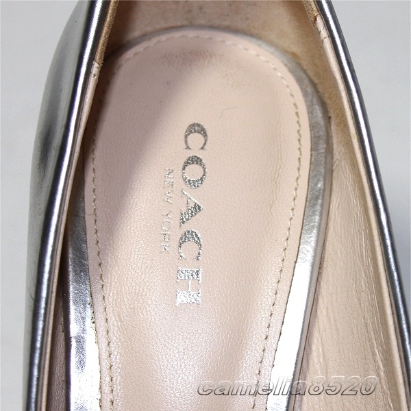 COACH コーチ NALA ITL Q3323 ヒール パンプス シルバー レザー 本革 US 5B EU 35 22.5cm 中古 美品 _画像2