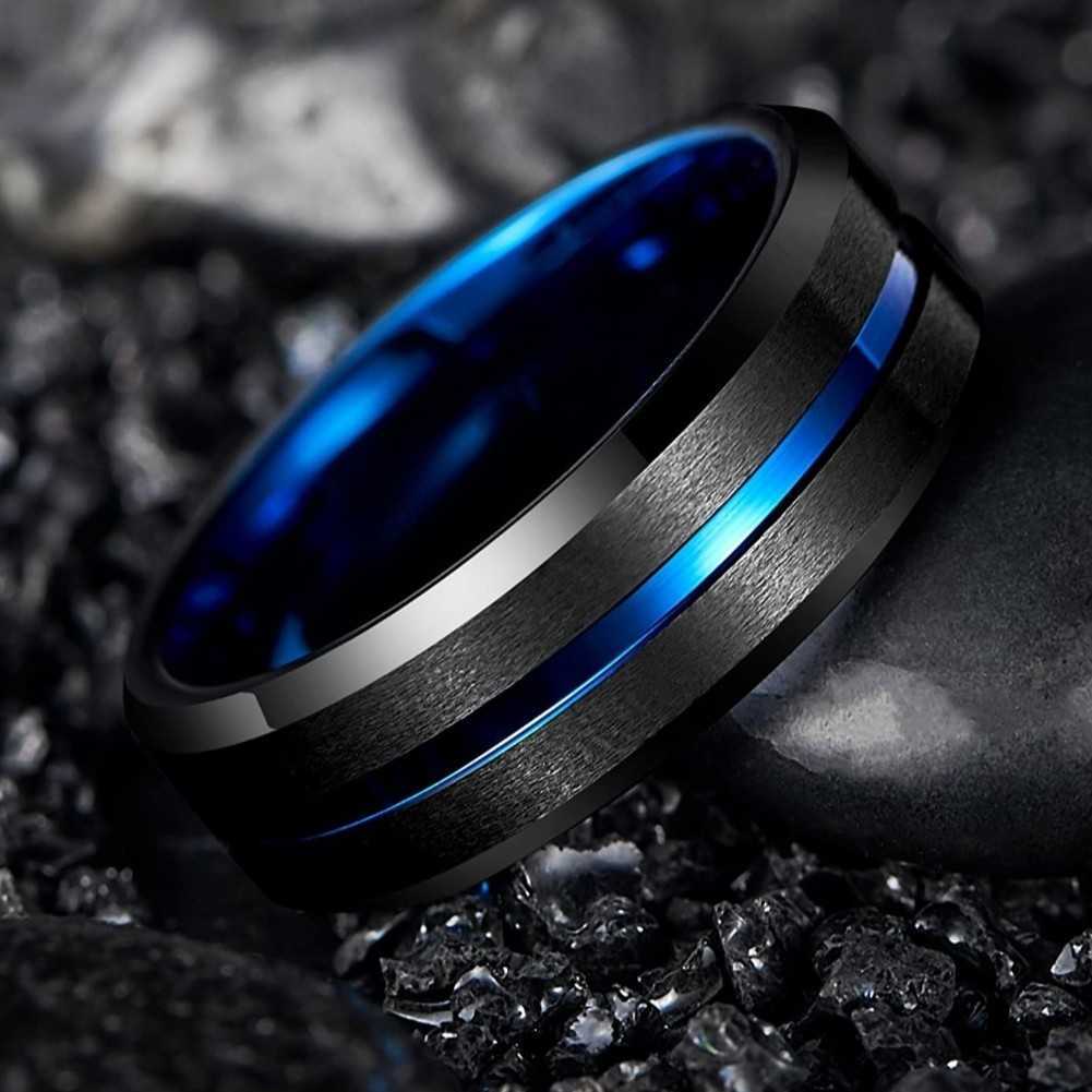 X740 メンズリング 指輪 ブルー タングステン シンプル プレゼント 人気_画像1