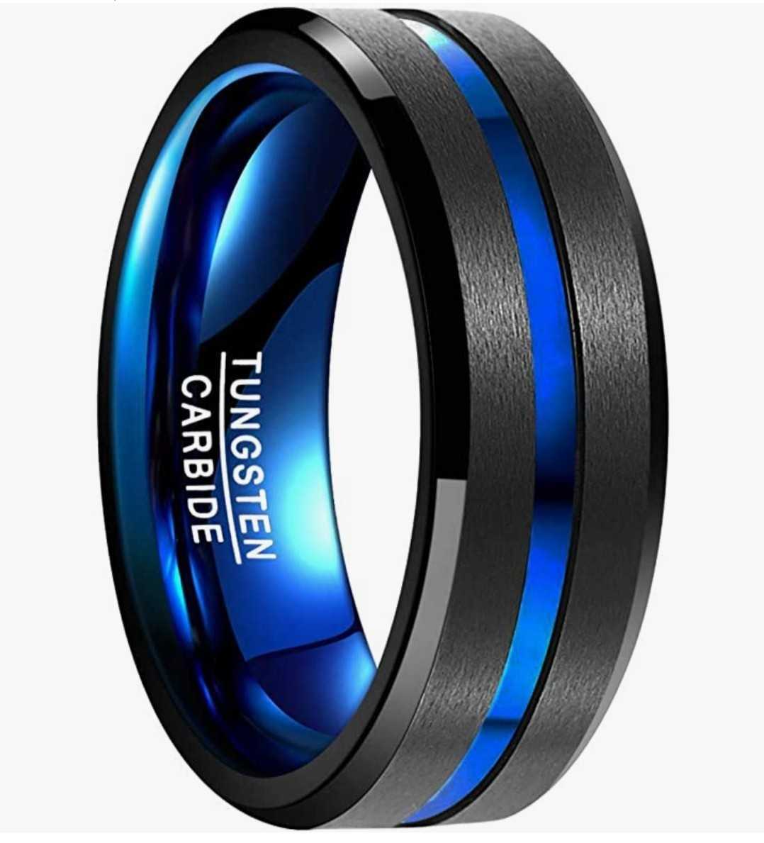 X740 メンズリング 指輪 ブルー タングステン シンプル プレゼント 人気_画像5