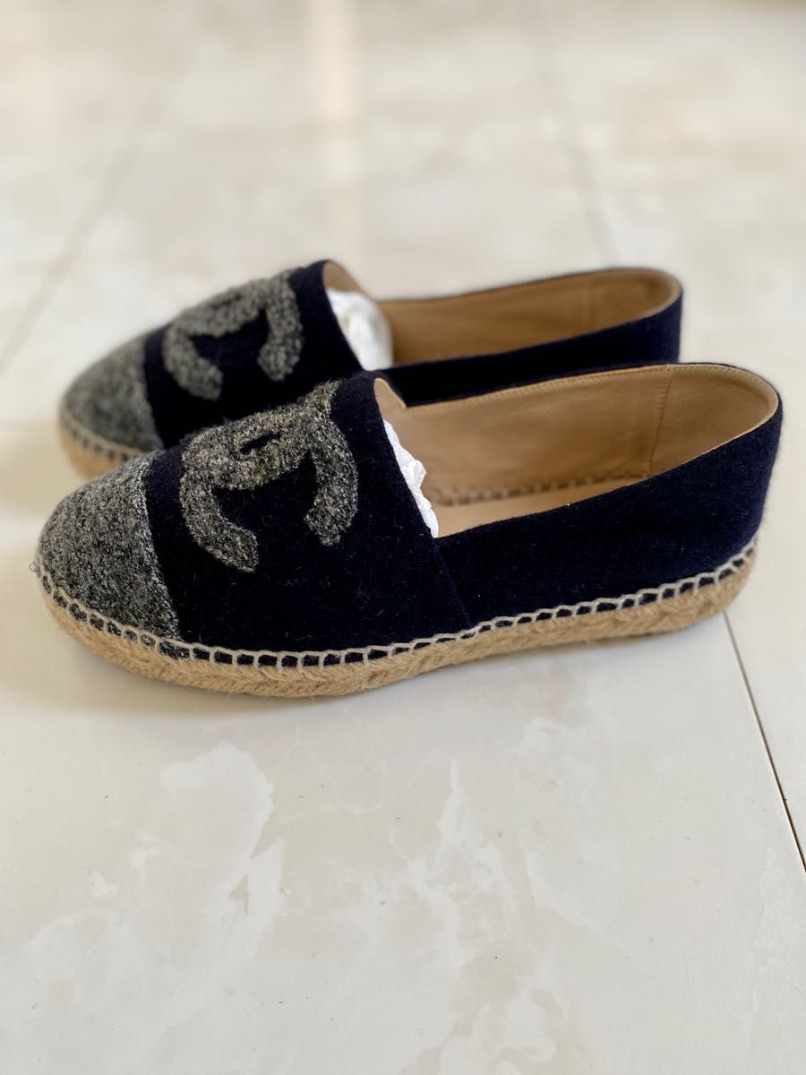 美品 シャネル 近年モデル CCロゴ スリッポン スニーカー フラットシューズ エスパドリーユ 35 22.5cm CHANEL