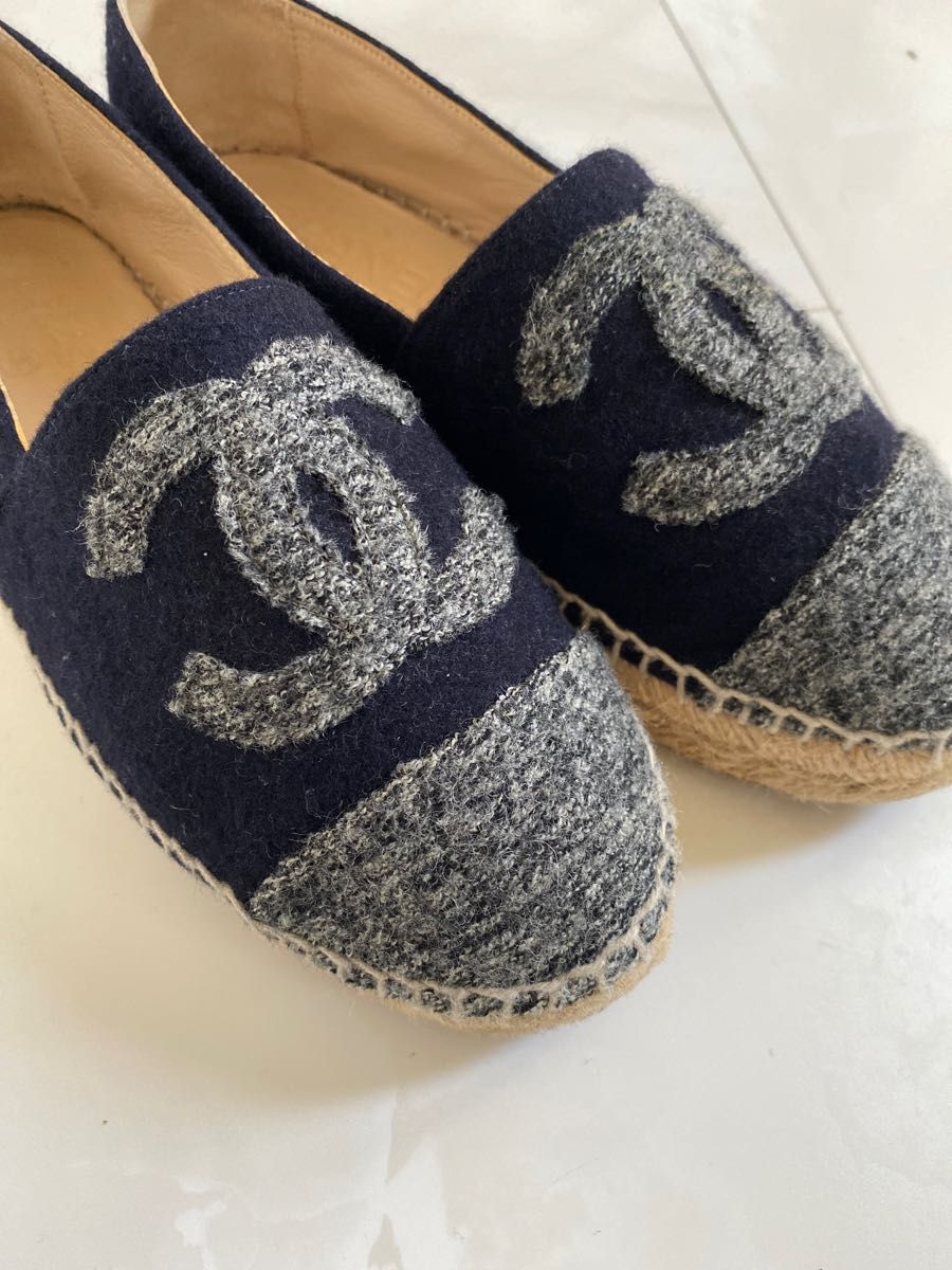 美品 シャネル 近年モデル CCロゴ スリッポン スニーカー フラットシューズ エスパドリーユ 35 22.5cm CHANEL
