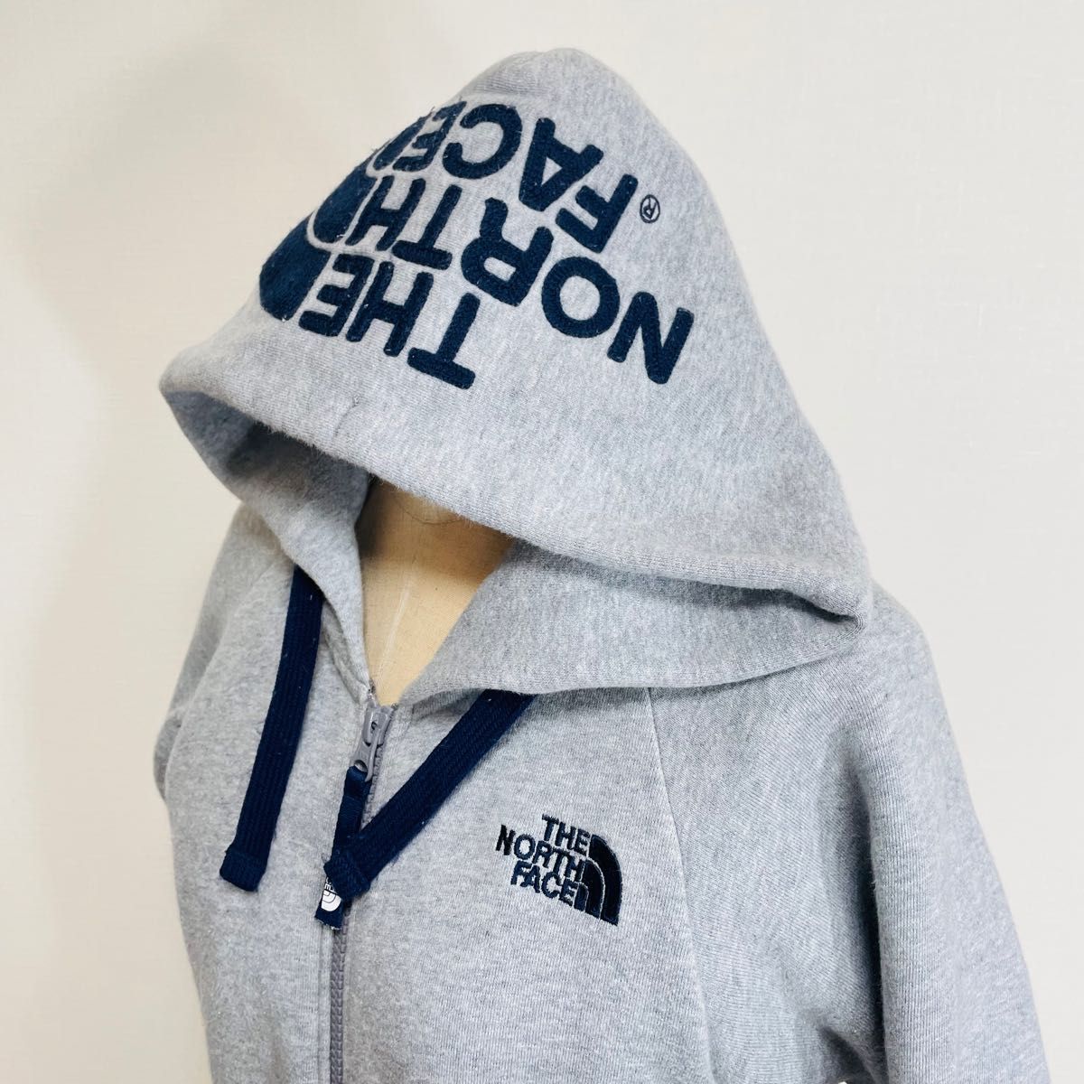 THE NORTH FACE ジップパーカー デカロゴ グレー×紺色 希少カラー