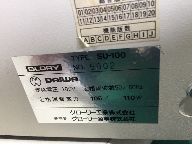 ○小型硬貨選別機 SU-100 グローリー 硬貨計数機 [C0213W1](店舗用品
