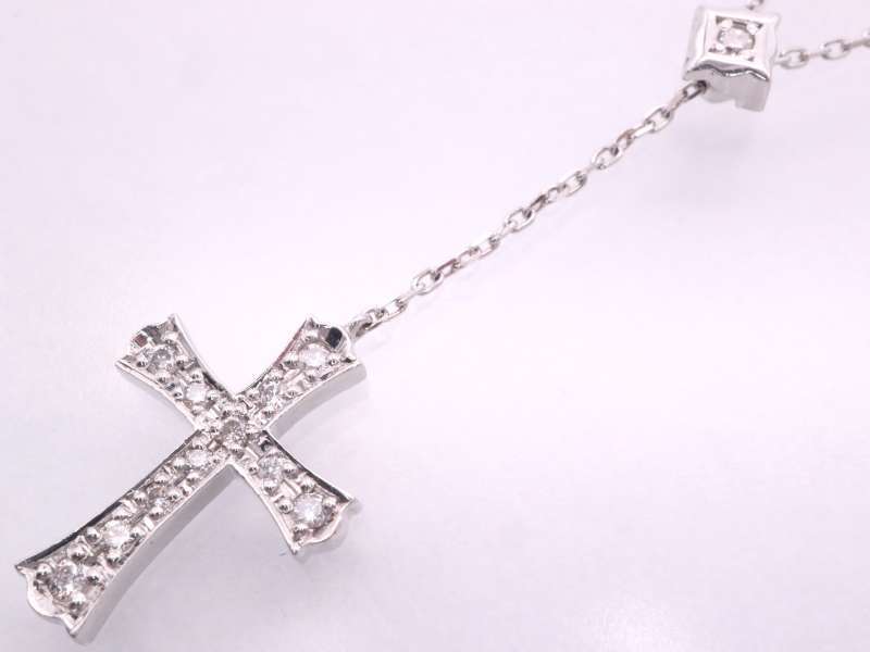 ヴァンドーム青山 美品 ダイヤ 0.11ct クロス ネックレス K18WG