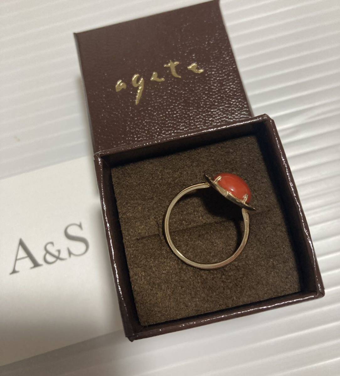 絶妙なデザイン agete リング サンゴ ダイヤモンド アガット 指輪