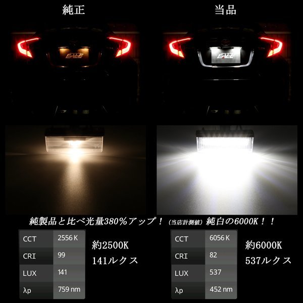トヨタ C-HR 専用 LED ライセンスランプ 光量+380％ 純白6000K 取り付け要領書付き ハイブリッド対応 ZYX10 NGX50 chr-116_画像3