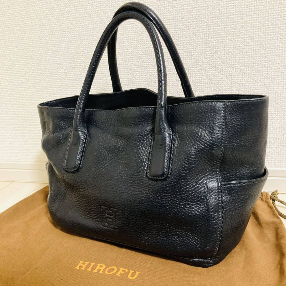 【ヒロフ】 美品ヒロフ HIROFU デュオ トートバッグ ネイビー レザー ネイビー