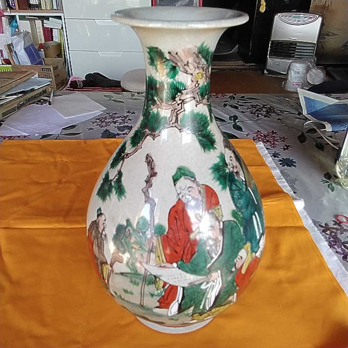 16M5575 大型 縁起物 七福神 壺・花器・花瓶 H53cm 陶器製-