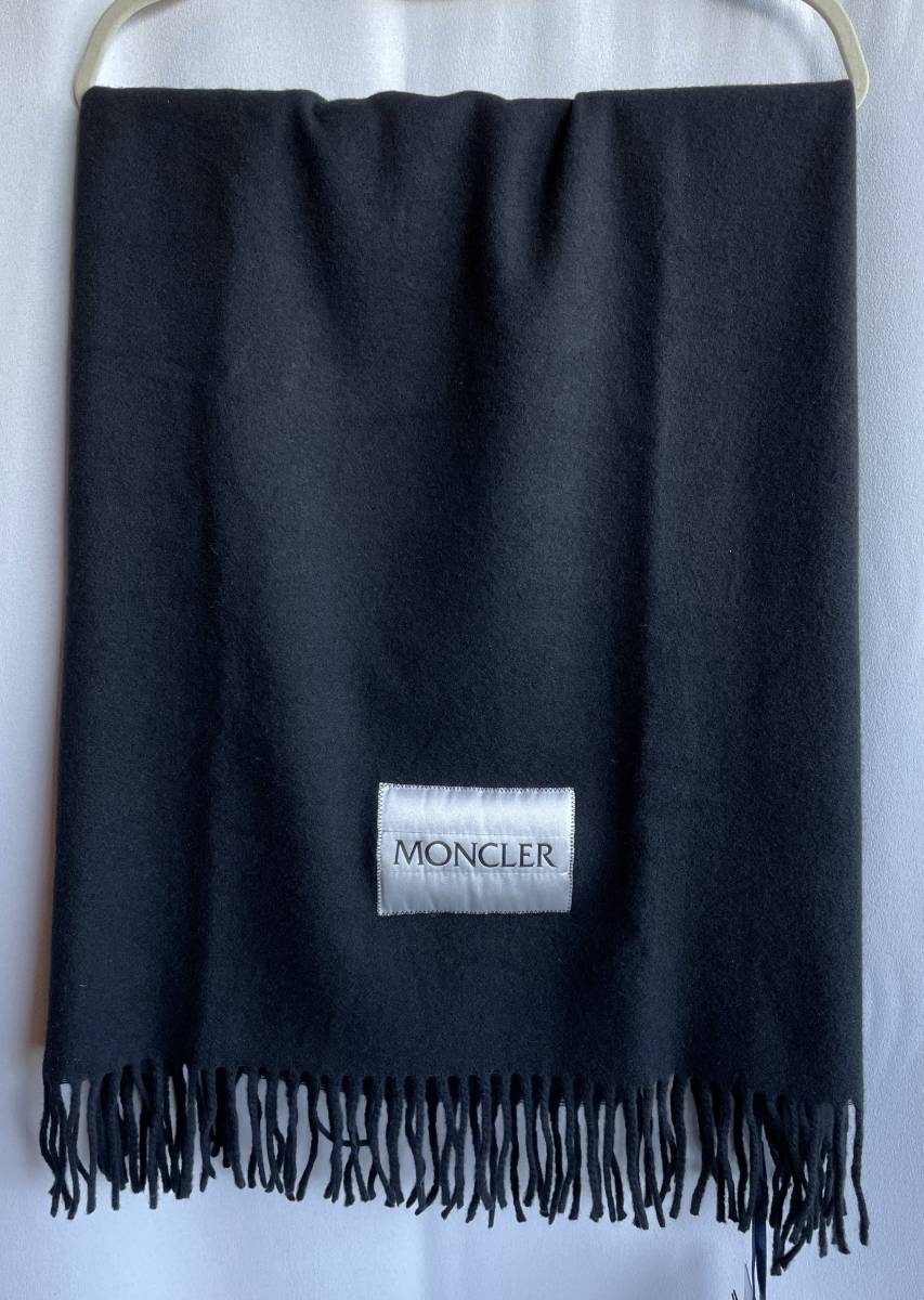 新品 本物 モンクレール イタリア製 ウール 大判 ストール マフラー MONCLER ブラック 黒 ロゴ