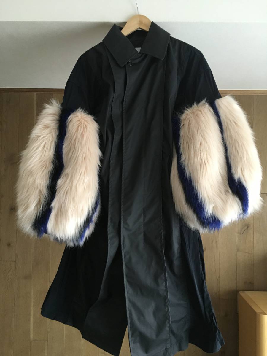 即決 極美品 TOGA PULLA トーガプルラ Polyester Taffeta Faux Fur Coat コート38TM_画像1