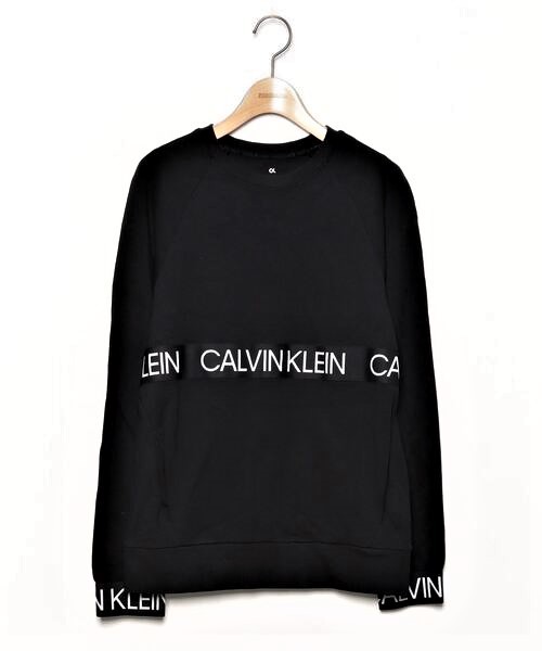 ☆Calvin Klein カルバン・クライン ビッグ テープロゴ スウエット カットソー/メンズ/S☆ブラック_画像1