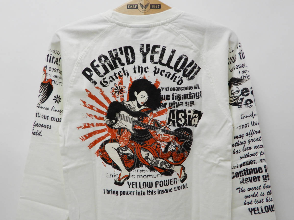 Peaked Yellow ピークドイエロー 姐御 ギター PYLT-127 長袖Tシャツ オフ白 36(XS) 多少汚れあり 50%オフ (半額) 送料無料 即決価格 新品_画像4