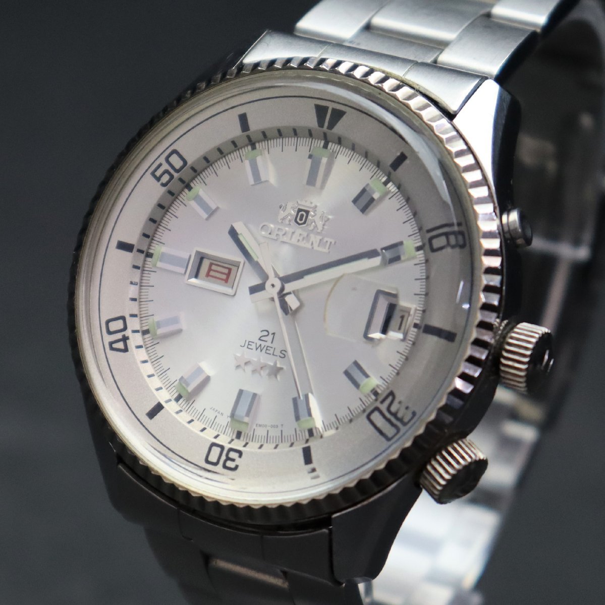 希少 500本限定品 ORIENT KING MASTER オリエント キングマスター EM00-C3 自動巻き 21石 シルバー デイデイト 純正ブレス メンズ腕時計