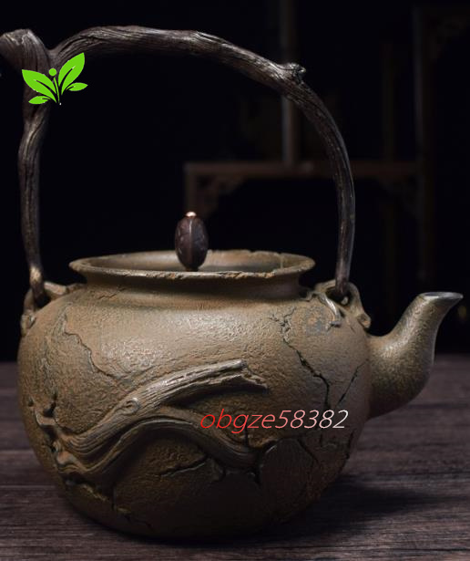 鋳鉄製鉄瓶 提梁鉄瓶 手作り コーティングなし 老鉄瓶 やかんを沸かす お茶の道具 ティーポット 1400ML