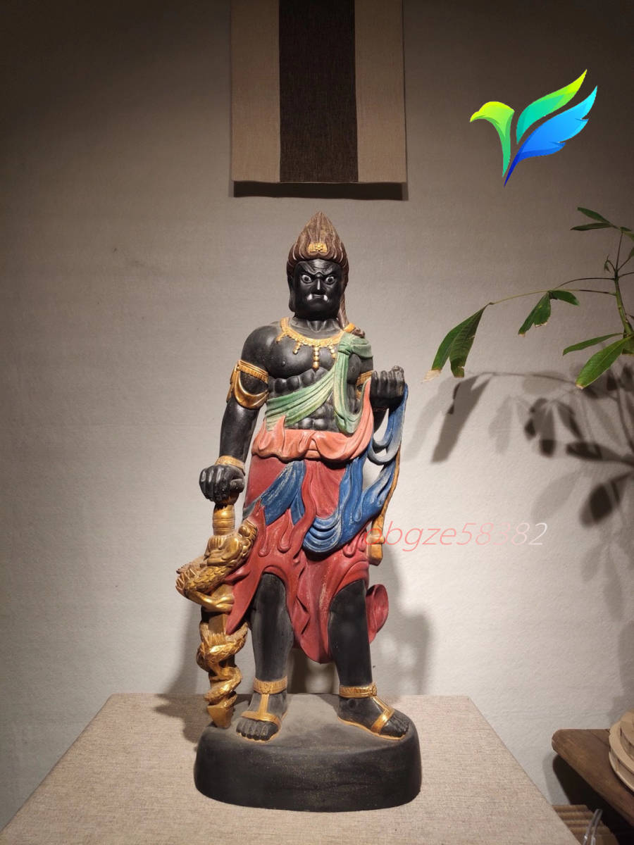 最新作 仏教工芸品 木彫仏像 精密彫刻 仏師で仕上げ品 香樟材 彩色龍剣