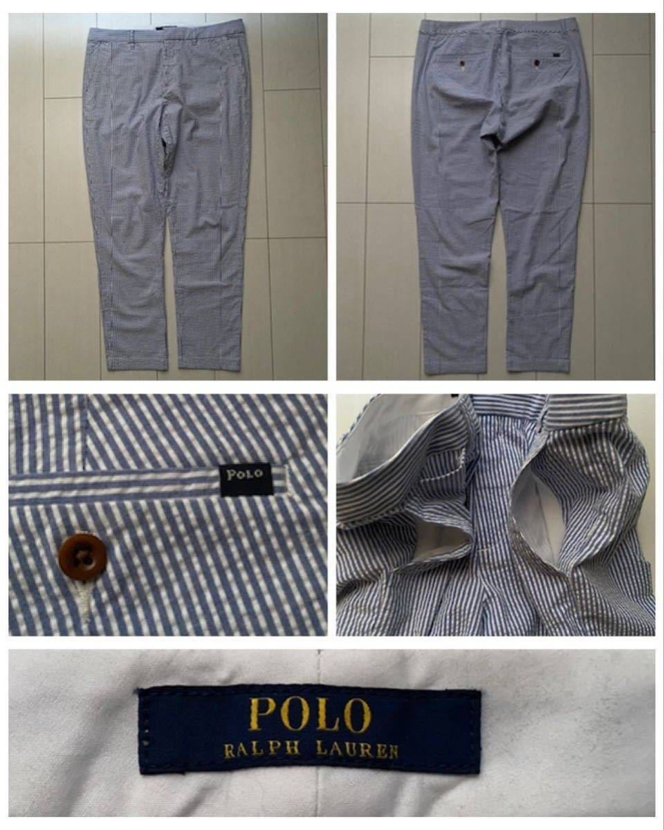 送料無料 未使用 美品 POLO ラルフローレン ストライプ シアサッカー 縮緬 ストレッチ パンツ スラックス