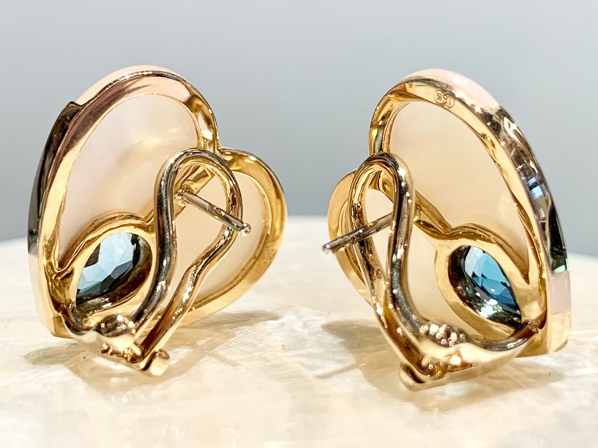 18K shell blue topaz Heart earrings 